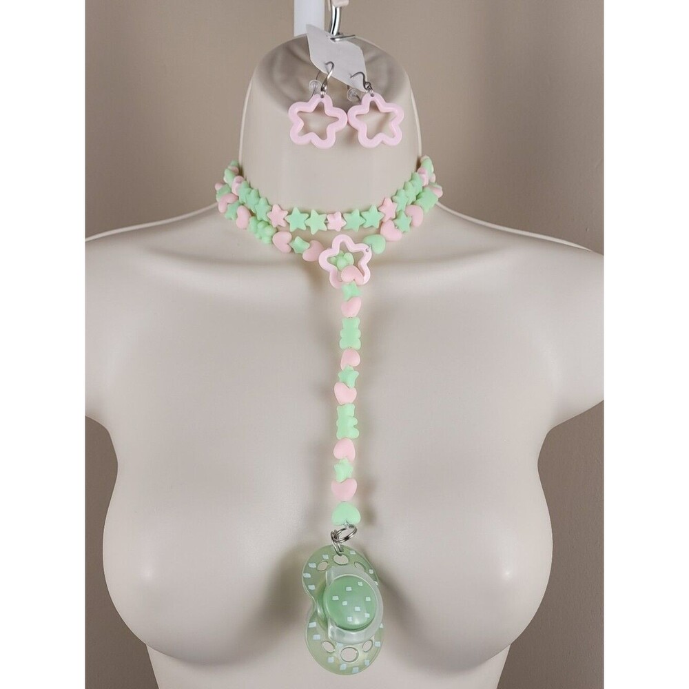 6pc heart bear lariat drop star choker bracelet earrings glow binky & nail art